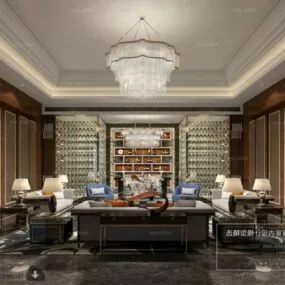 Luxury Living Room With Wine Cabinets Interior Scene 3d model