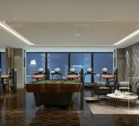 Entertainment Room With Billiards Table Interior Scene 3d model