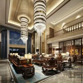 Chinese Style Conference Space Interior Scene 3d model