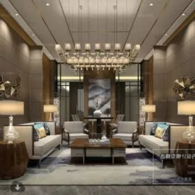 Chinese Style Reception Room Interior Scene 3d model