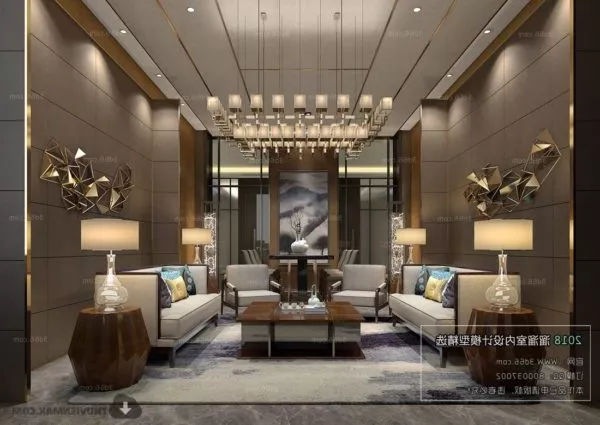 Office Reception Marble Floor With Decorative Furniture 3d model