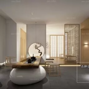 Chinese Minimalist Style Reception Room Interior Scene 3d model