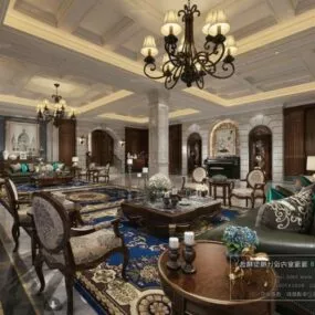 American Style 19th Century Conference Room Interior Scene 3d model
