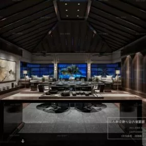 Resort Style Reception Room Interior Scene 3d model