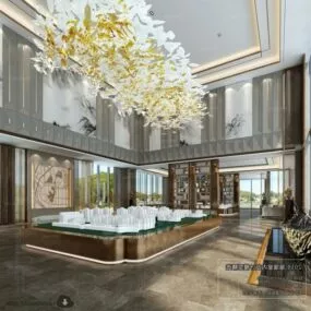 Warm Modern Style Real Estate Showroom Interior Scene 3d model