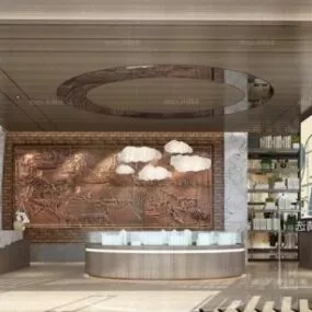 Chinese Wooden Style Real Estate Showroom Interior Scene 3d model