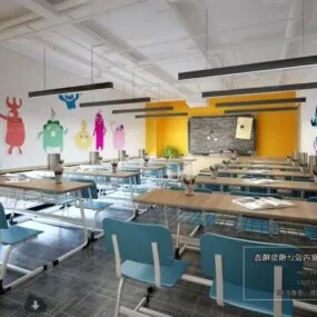 Modern Kid Classroom Interior Scene 3d model