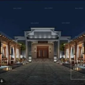 Luxury Outdoor Courtyard Interior Scene 3d model