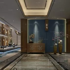 Hotel Lounge With Decoration Lobby Design Interior Scene 3d model