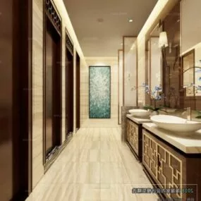 Chinese Style Wc Room Interior Scene 3d model