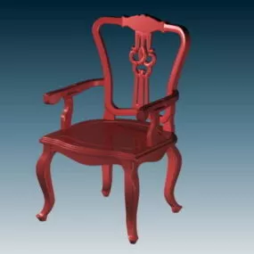 Antique Wooden Chair With Arms 3d model