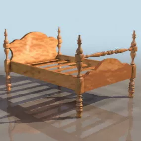 Antique Wooden Single Bed 3d model