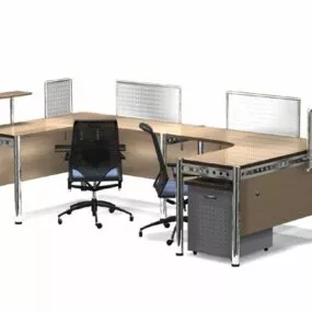 2 Seat Office Workstation Cubicle 3d model