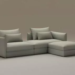 3 Piece Chaise Sofa With Ottoman 3d model