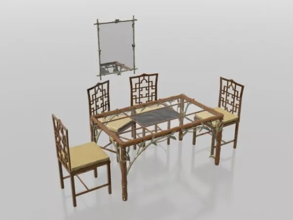 4 Seats Antique Tea Table Set 3d model 4 Seats Antique Tea Table Set 3d model