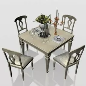 4 Seats Dining Set Furniture 3d model
