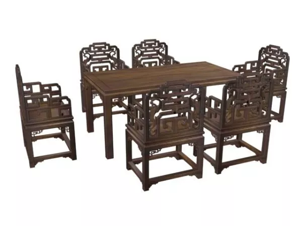 6 Seat Chinese Antique Dining Set 3d model 6 Seat Chinese Antique Dining Set 3d model