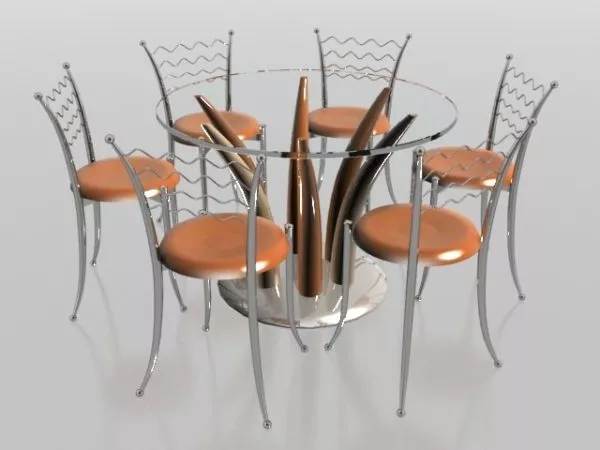 Furniture 6 Seats Glass And Metal Dining Sets 3d model Furniture 6 Seats Glass And Metal Dining Sets 3d model