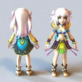 Anime Chibi Girl Warrior 3d model