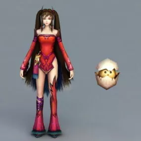 Anime Girl With Pet Rigged 3d model