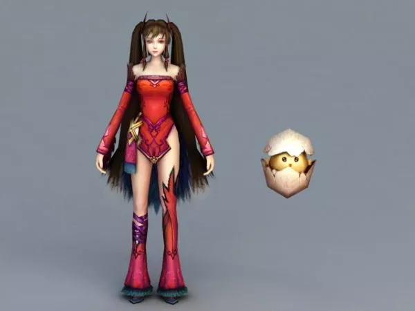 Anime Girl With Pet Rigged 3d model Anime Girl With Pet Rigged 3d model