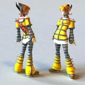 Anime Warrior Girl Animated & Rigged Character 3d model