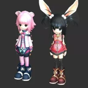 Anime Chibi Girls 3d model