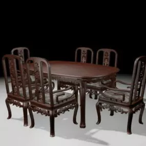 Antique Carved Wood Dining Room Set 3d model