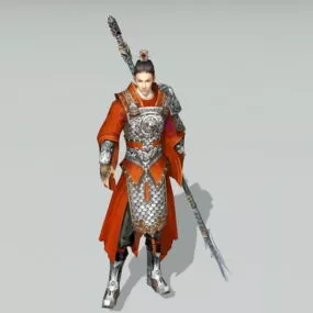 Asian Male Warrior With Spear 3d model