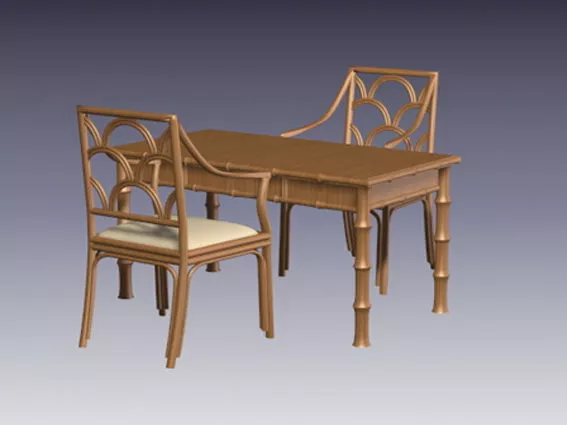 Bamboo Dining Table And Chairs 3d model Bamboo Dining Table And Chairs 3d model