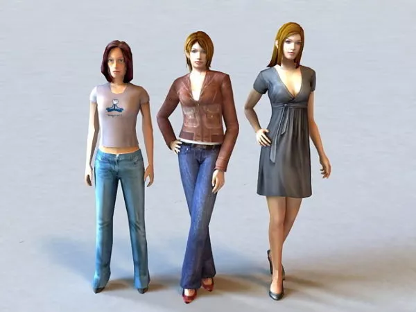 Beautiful Group Of Three Women 3d model Beautiful Group Of Three Women 3d model