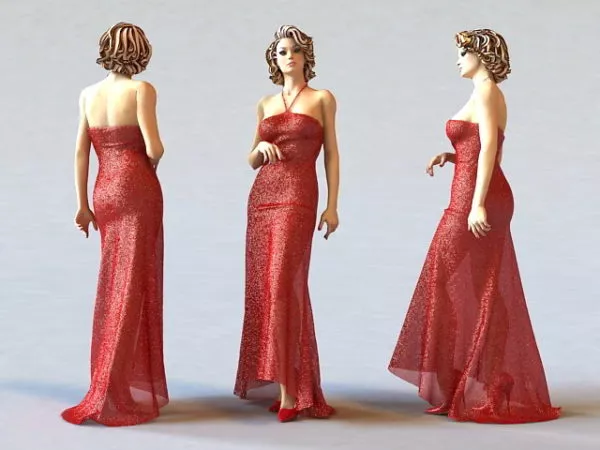 Beautiful Red Dress Lady 3d model Beautiful Red Dress Lady 3d model