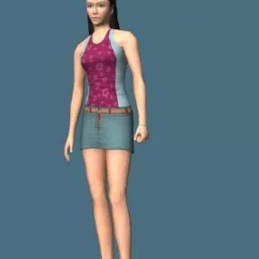 Black Hair Woman Rigged 3d model