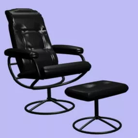 Black Leather Lounge Chair And Ottoman 3d model