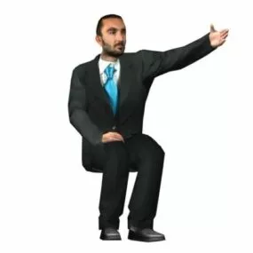Character Businessman Sitting With Raised Arm 3d model