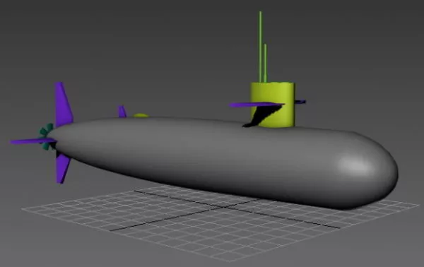 Old Military Submarine 3d model