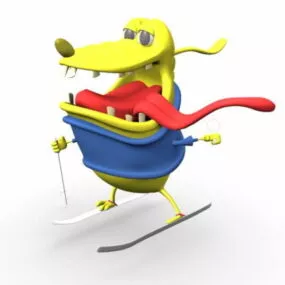 Character Cartoon Dog Skiing 3d model
