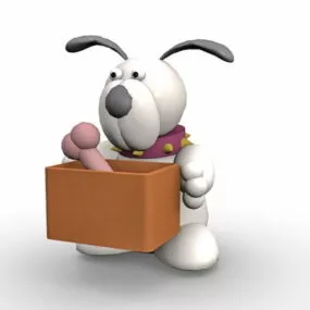 Cartoon Dog With Bone 3d model