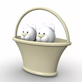 Cats In Basket Cartoon 3d model