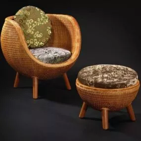 Furniture Chinese Rattan Leisure Chair Table 3d model