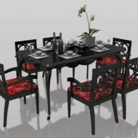 Classic 6 Seater Dining Set With Tableware 3d model