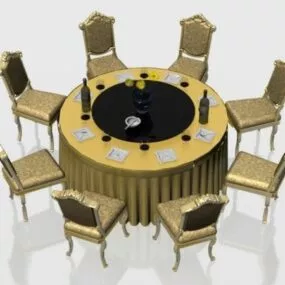Classic Round Banquet Table And Chairs 3d model