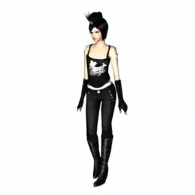 Cool Girl Character In Black Spaghetti 3d model