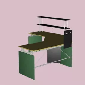 Corner Office Desk With Shelves 3d model