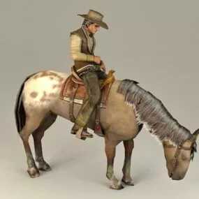 Cowboy Riding Horse 3d model