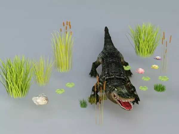 Crocodile In Pond 3d model Crocodile In Pond 3d model