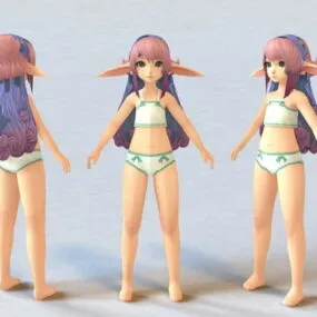 Cute Anime Elf Girl Cartoon 3d model