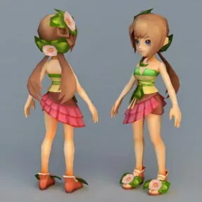 Cute Anime Girl With Brown Hair 3d model