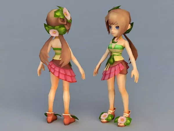Cute Anime Girl With Brown Hair 3d model Cute Anime Girl With Brown Hair 3d model
