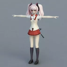 Cute Anime School Girl 3d model